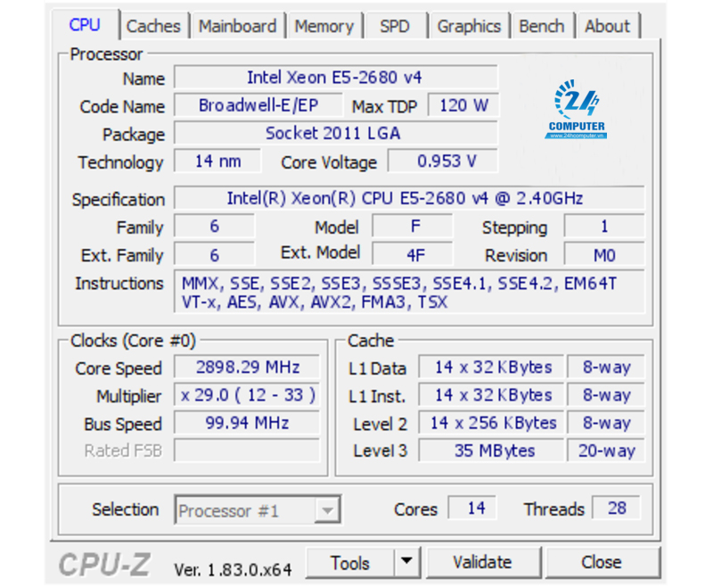 Intel Xeon E5 2680v4 cho hiệu suất hoạt động cao