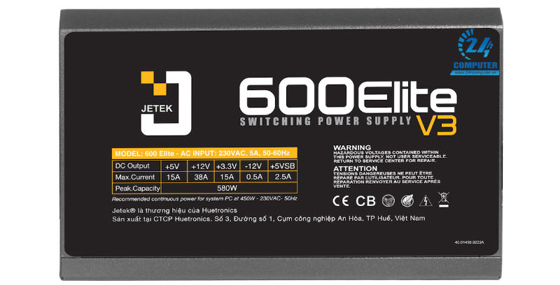 Jetek 600 Elite V3 với nguồn nhiệt lượng tiêu chuẩn