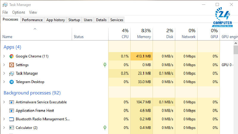 Kiểm tra cấu hình máy tính bằng Task Manager