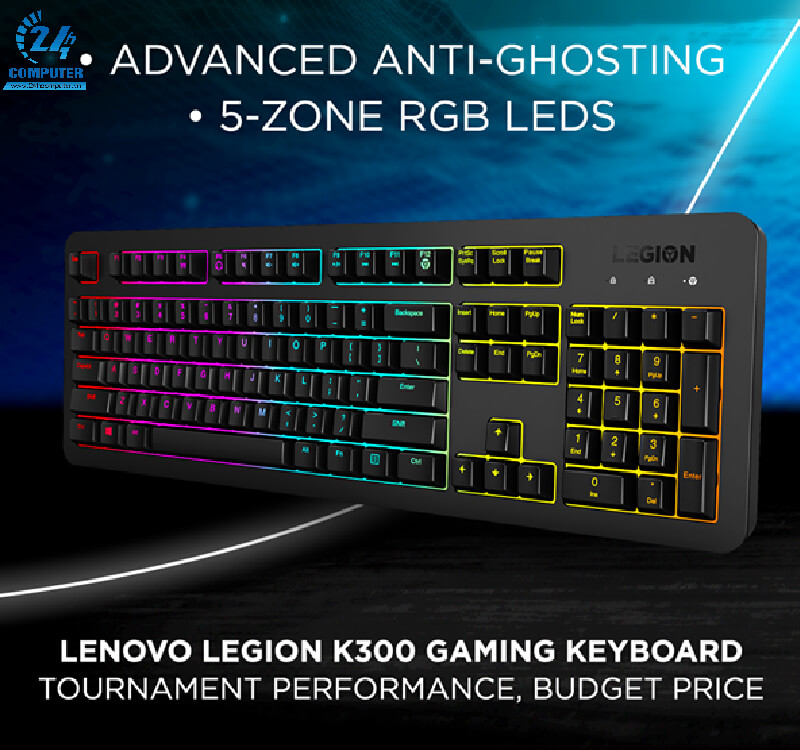 Thiết kế dải 5 màu nổi bật của bàn phím Lenovo Legion K300 Gaming