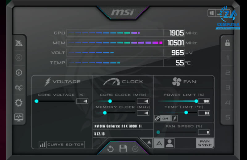 Tuỳ chỉnh tinh gọn với MSI Afterburner đến từ MSI RTX 4090 Gaming