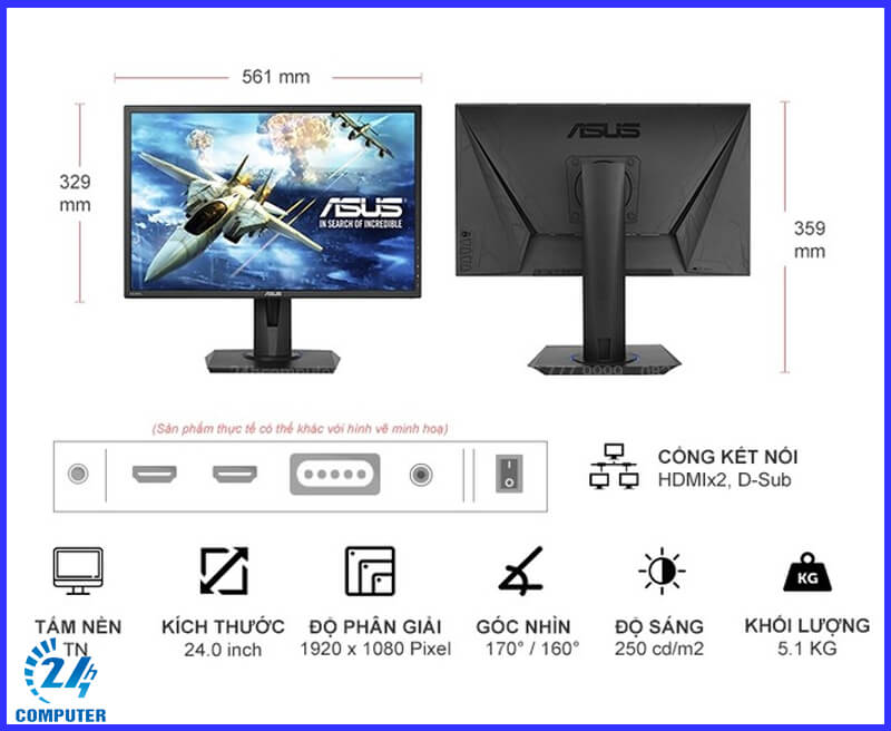 Màn hình ASUS VG245HE với kích thước tuyệt đỉnh