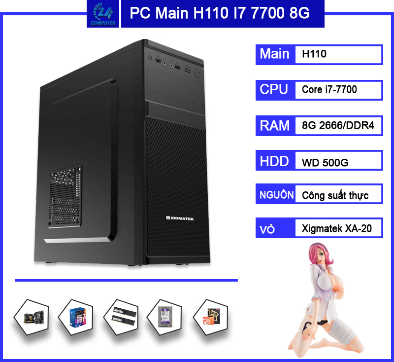 Bộ cây Main H110 CPU I7-7700 RAM 8G HDD 500G Màn 20 KingView