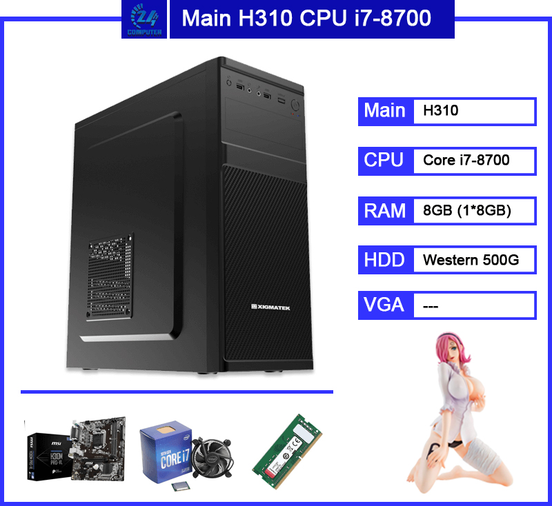 Bộ cây Main H310 CPU i7-8700 RAM 8G HDD 500G Màn 20 KingView
