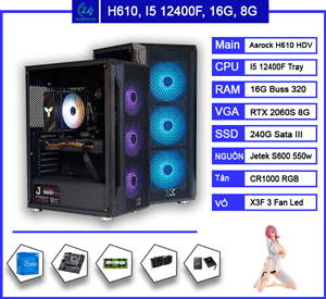 Bộ PC chơi game H610M - Core i5-12400F - 16G - RTX 2060S - Jetek 550W - SSD 240G