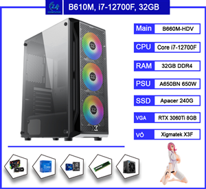 Bộ PC chơi game H610M, Core i5-12400F - 32GB DDR4 - SSD 240G