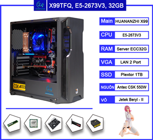 Bộ PC chơi game Huazi X99, CPU E5-2673V3, 32GB DDR4 - SSD 1TB | 250G