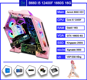 Bộ PC game B660 HDV, I5 12400F, Ram 16G, VGA GTX 1660S 6G, SSD 250G, HDD 1TB, tản ID Cooling