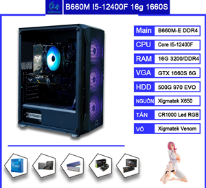 Bộ PC game B660M, I5-12400F, 16G, GTX 1660S 6G, X650, 500G, CR1000