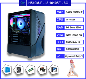 Máy tính PC Main H510M-F, CPU I3 10105F, Ram 8GB, VGA GTX 1660S 6G