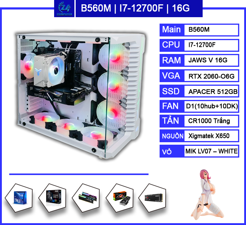Máy tính PC render Video B560M I7-12700F 16G RTX 2060-O6G